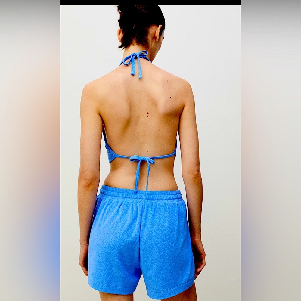 NWT Retro TNA Short Shorts Terry Towel Electric Blue Elastic Waist